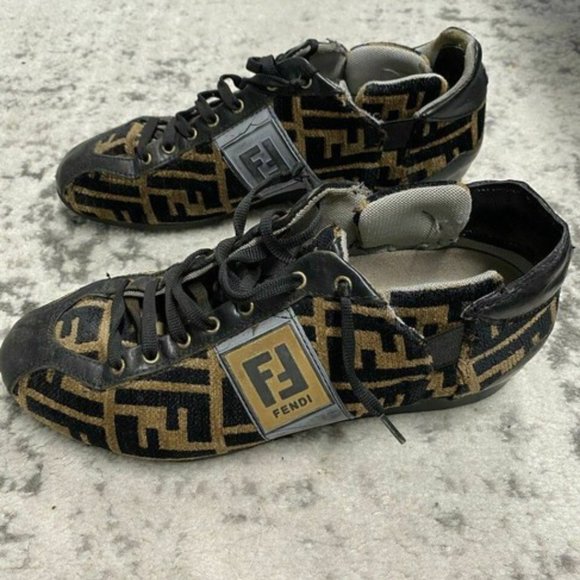 Fendi Tobacco Zucca Print Faux Fur Sneakers - Picture 6 of 11